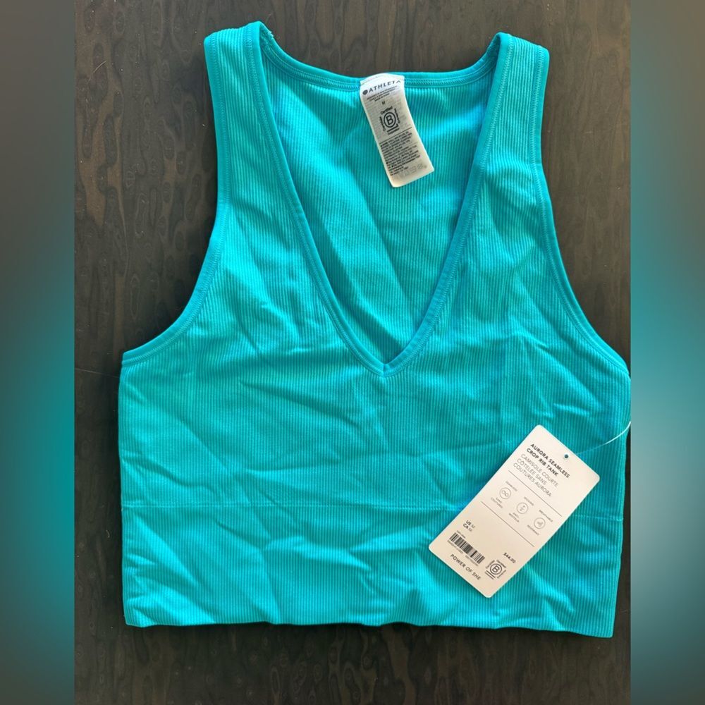 NWT Athleta Aqua Blue Ribbed Top - Picture 1 of 4